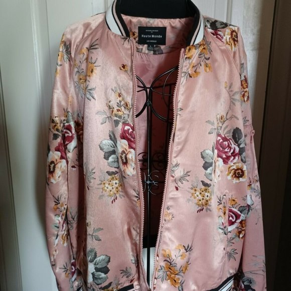 Floral Satin Bomber Jacket - Peach - Picture 6 of 6